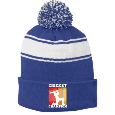 Cricket Player Champion Stripe Pom Pom Beanie