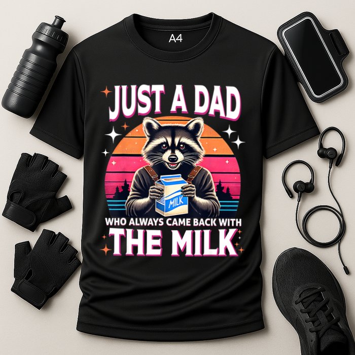 Cute Raccoon Just A Dad Who Always Came Back With The Milk Cooling Performance Crew T-Shirt
