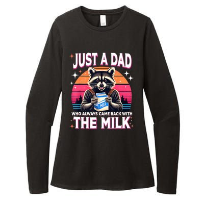 Cute Raccoon Just A Dad Who Always Came Back With The Milk Womens CVC Long Sleeve Shirt