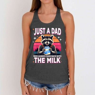 Cute Raccoon Just A Dad Who Always Came Back With The Milk Women's Knotted Racerback Tank