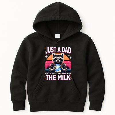 Cute Raccoon Just A Dad Who Always Came Back With The Milk Kids Hoodie