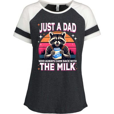 Cute Raccoon Just A Dad Who Always Came Back With The Milk Enza Ladies Jersey Colorblock Tee