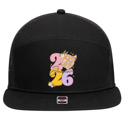 Cute Retro Junior 2026 Disco Ball Flowers 7 Panel Mesh Trucker Snapback Hat