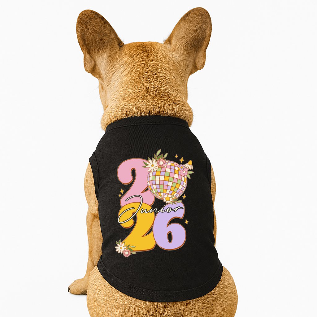Cute Retro Junior 2026 Disco Ball Flowers Doggie Tank