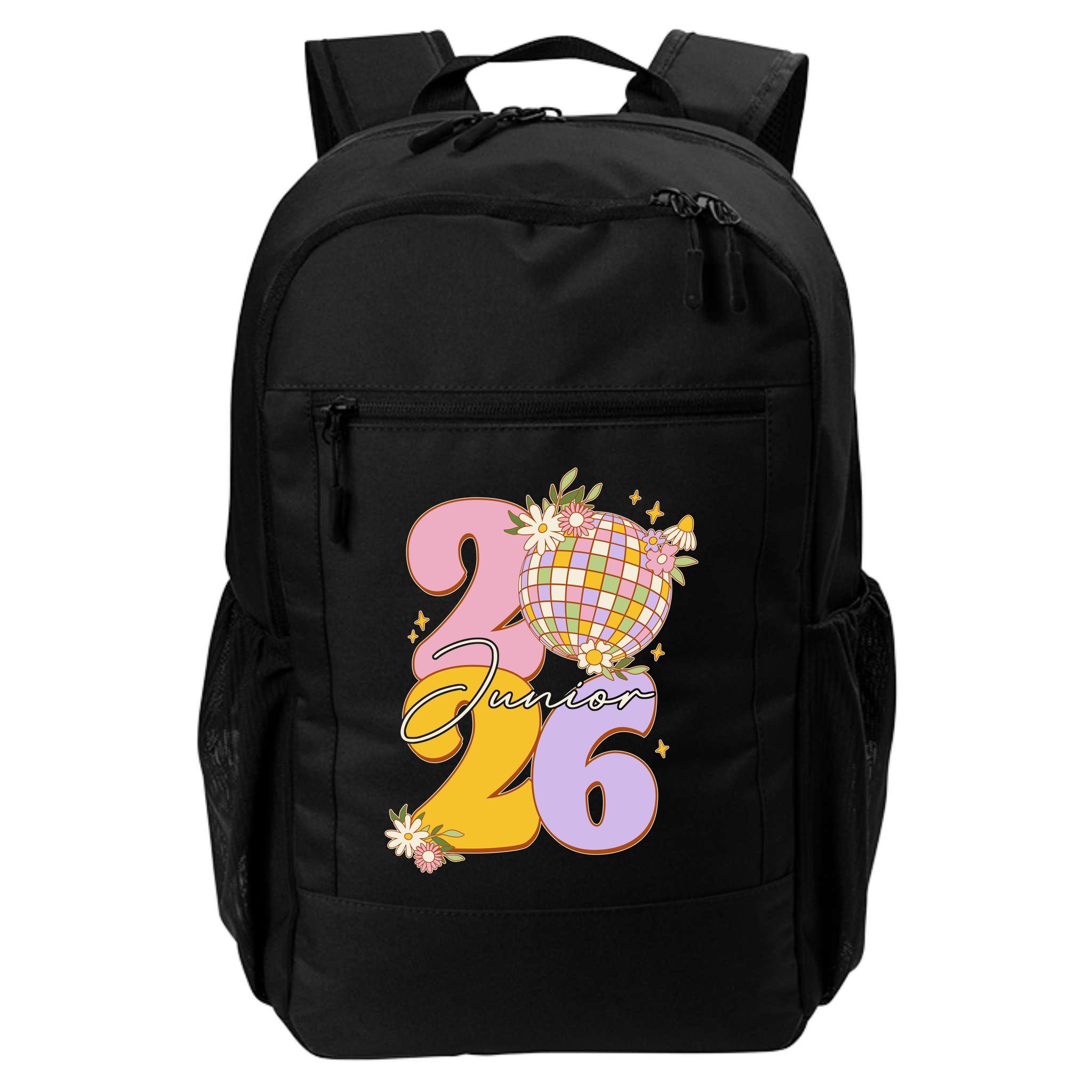 Cute Retro Junior 2026 Disco Ball Flowers Backpack