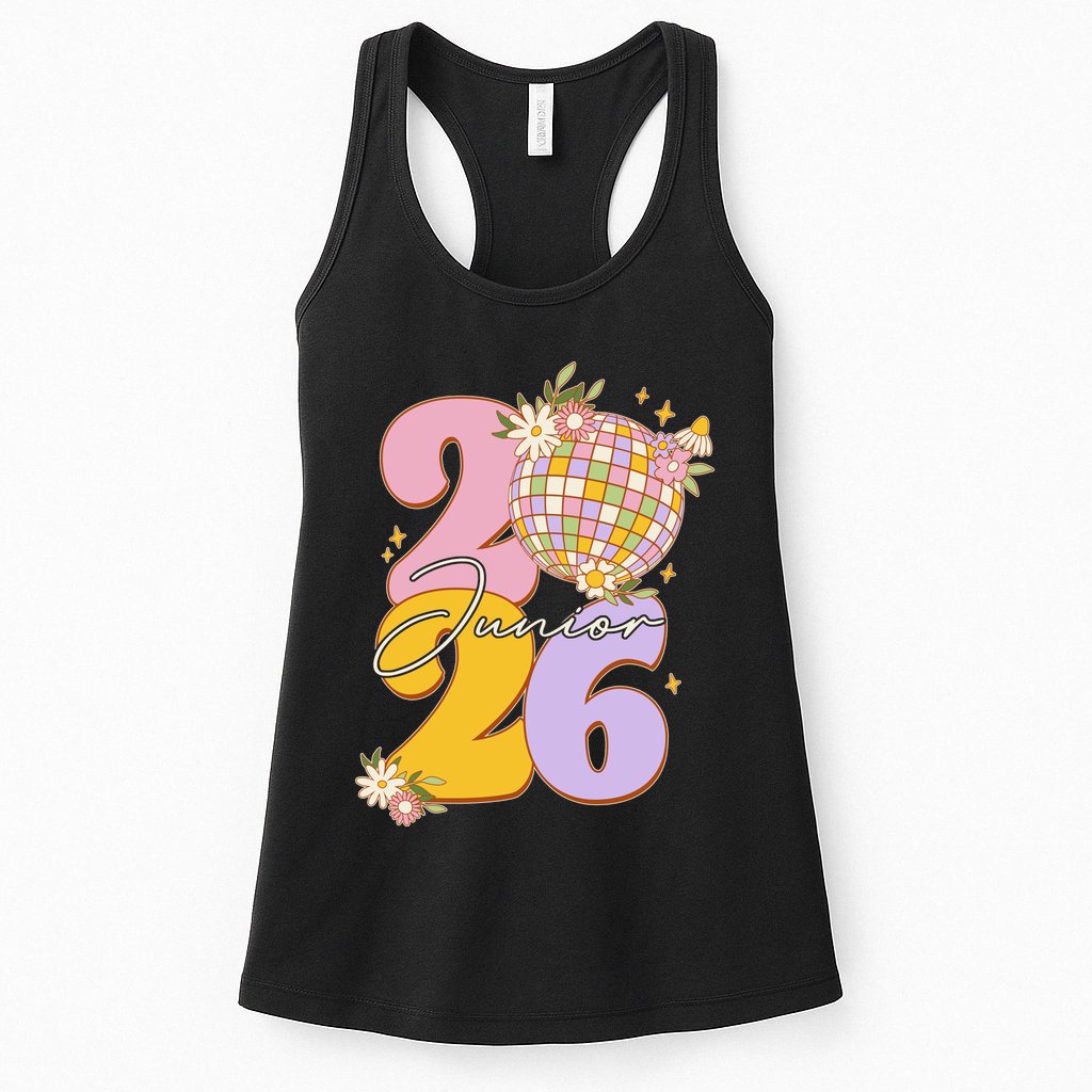 Cute Retro Junior 2026 Disco Ball Flowers Womens Tank Top