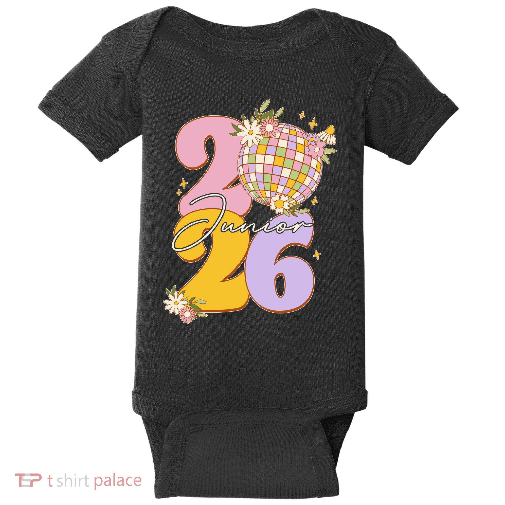 Cute Retro Junior 2026 Disco Ball Flowers Baby Bodysuit