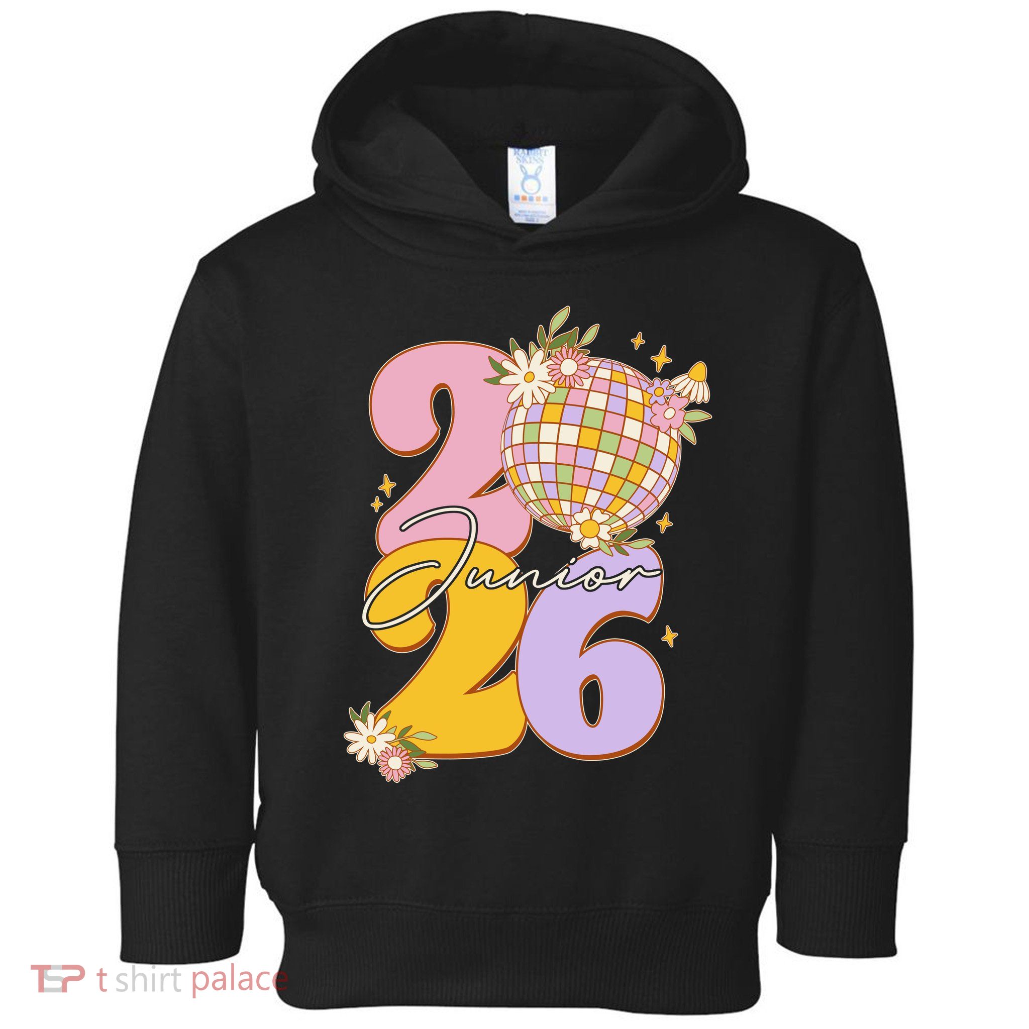 Cute Retro Junior 2026 Disco Ball Flowers Toddler Hoodie