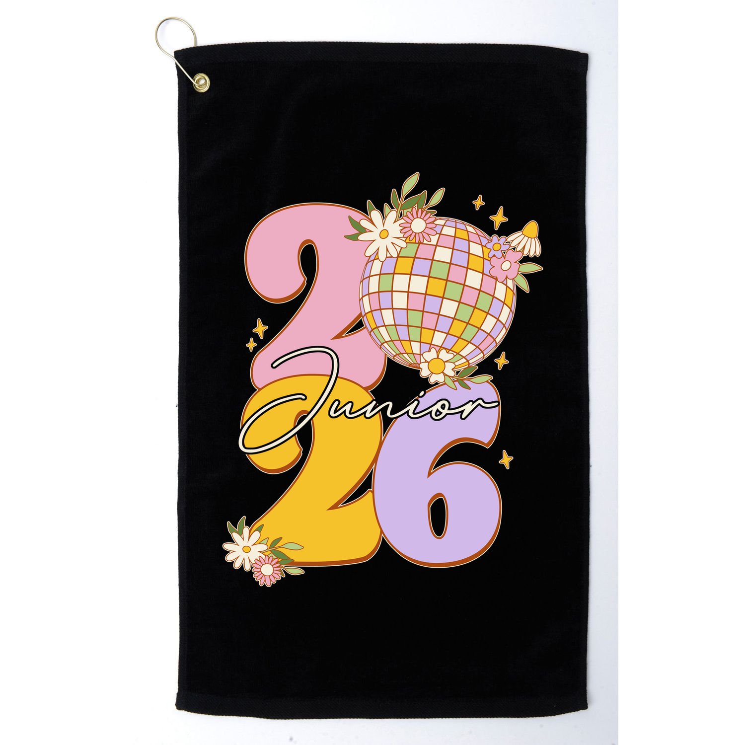 Cute Retro Junior 2026 Disco Ball Flowers Golf Towel