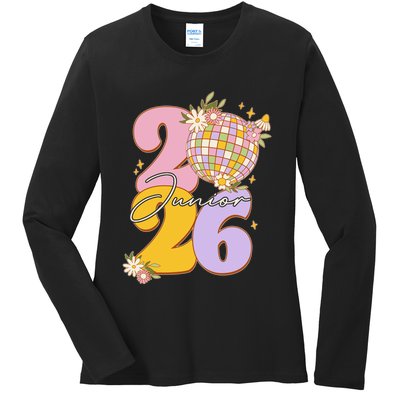 Cute Retro Junior 2026 Disco Ball Flowers Ladies Long Sleeve Shirt