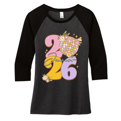 Cute Retro Junior 2026 Disco Ball Flowers Women's Tri-Blend 3/4-Sleeve Raglan Shirt