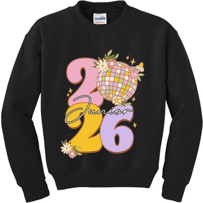 Cute Retro Junior 2026 Disco Ball Flowers Kids Sweatshirt