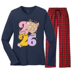 Cute Retro Junior 2026 Disco Ball Flowers Women's Long Sleeve Flannel Pajama Set 