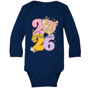 Cute Retro Junior 2026 Disco Ball Flowers Baby Long Sleeve Bodysuit