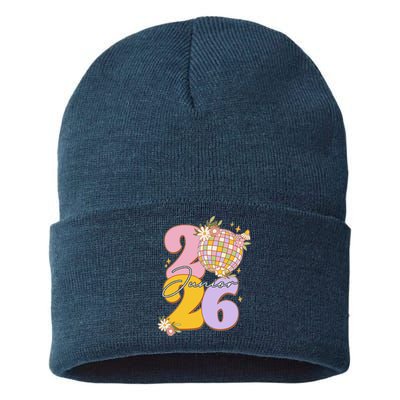 Cute Retro Junior 2026 Disco Ball Flowers Sustainable Knit Beanie