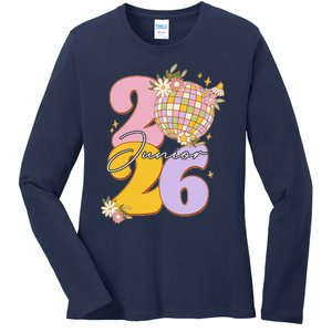 Cute Retro Junior 2026 Disco Ball Flowers Ladies Long Sleeve Shirt