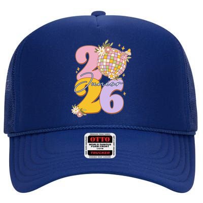 Cute Retro Junior 2026 Disco Ball Flowers High Crown Mesh Back Trucker Hat