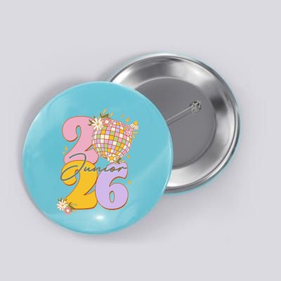 Cute Retro Junior 2026 Disco Ball Flowers Button