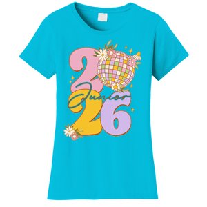 Cute Retro Junior 2026 Disco Ball Flowers Women's T-Shirt