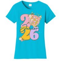 Cute Retro Junior 2026 Disco Ball Flowers Women's T-Shirt