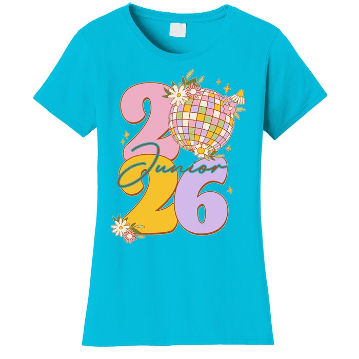 Cute Retro Junior 2026 Disco Ball Flowers Women's T-Shirt