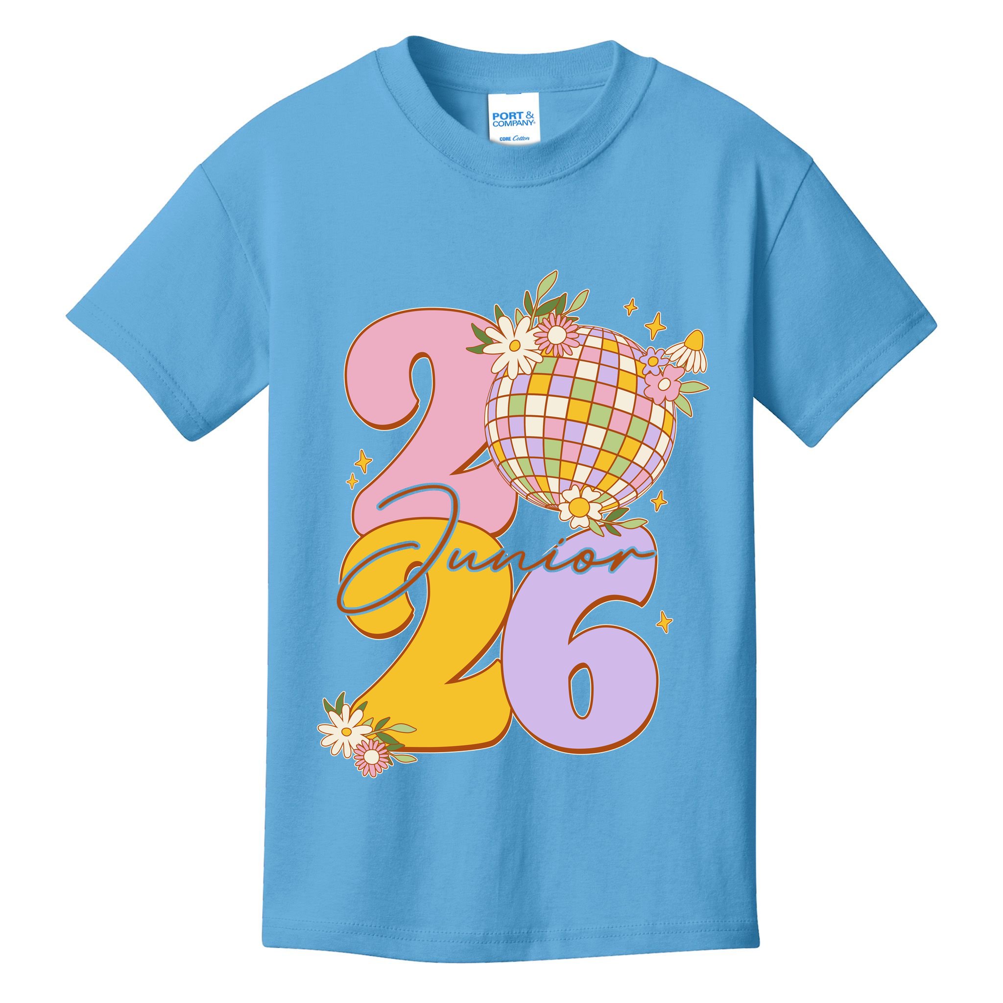 Cute Retro Junior 2026 Disco Ball Flowers Kids T-Shirt