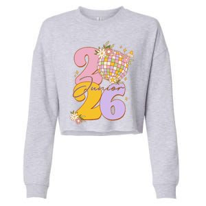 Cute Retro Junior 2026 Disco Ball Flowers Cropped Pullover Crew