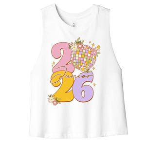 Cute Retro Junior 2026 Disco Ball Flowers Women's Racerback Cropped Tank