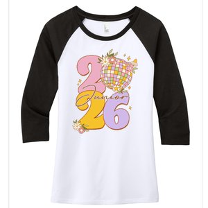 Cute Retro Junior 2026 Disco Ball Flowers Women's Tri-Blend 3/4-Sleeve Raglan Shirt