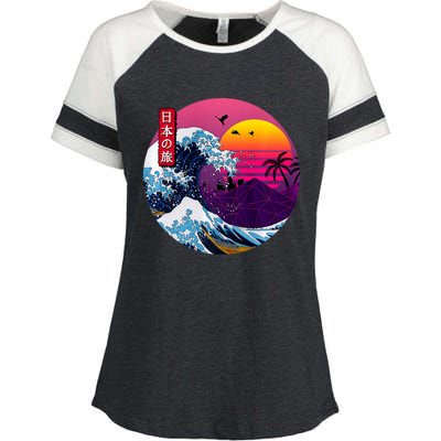 Cool Retro Japanese Sunset The Great Wave Off Kanagawa Enza Ladies Jersey Colorblock Tee