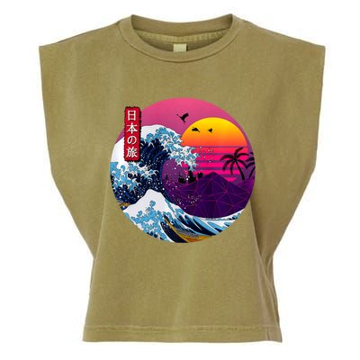 Cool Retro Japanese Sunset The Great Wave Off Kanagawa Garment-Dyed Women's Muscle Tee