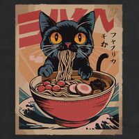 Cat Ramen Japanese Funny Graphic Kawaii Cat Anime 7 Panel Mesh Trucker Snapback Hat