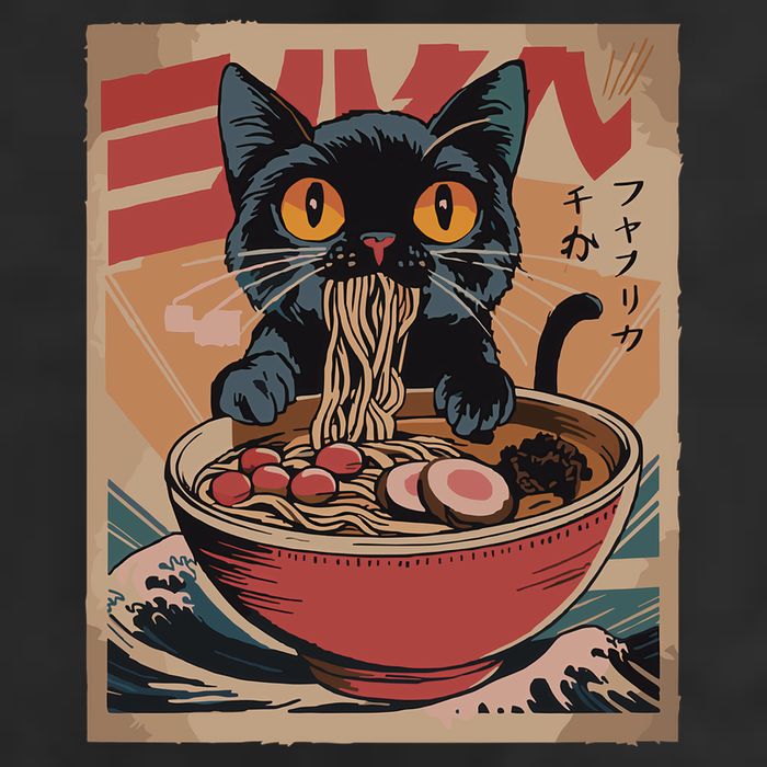 Cat Ramen Japanese Funny Graphic Kawaii Cat Anime 7 Panel Mesh Trucker Snapback Hat