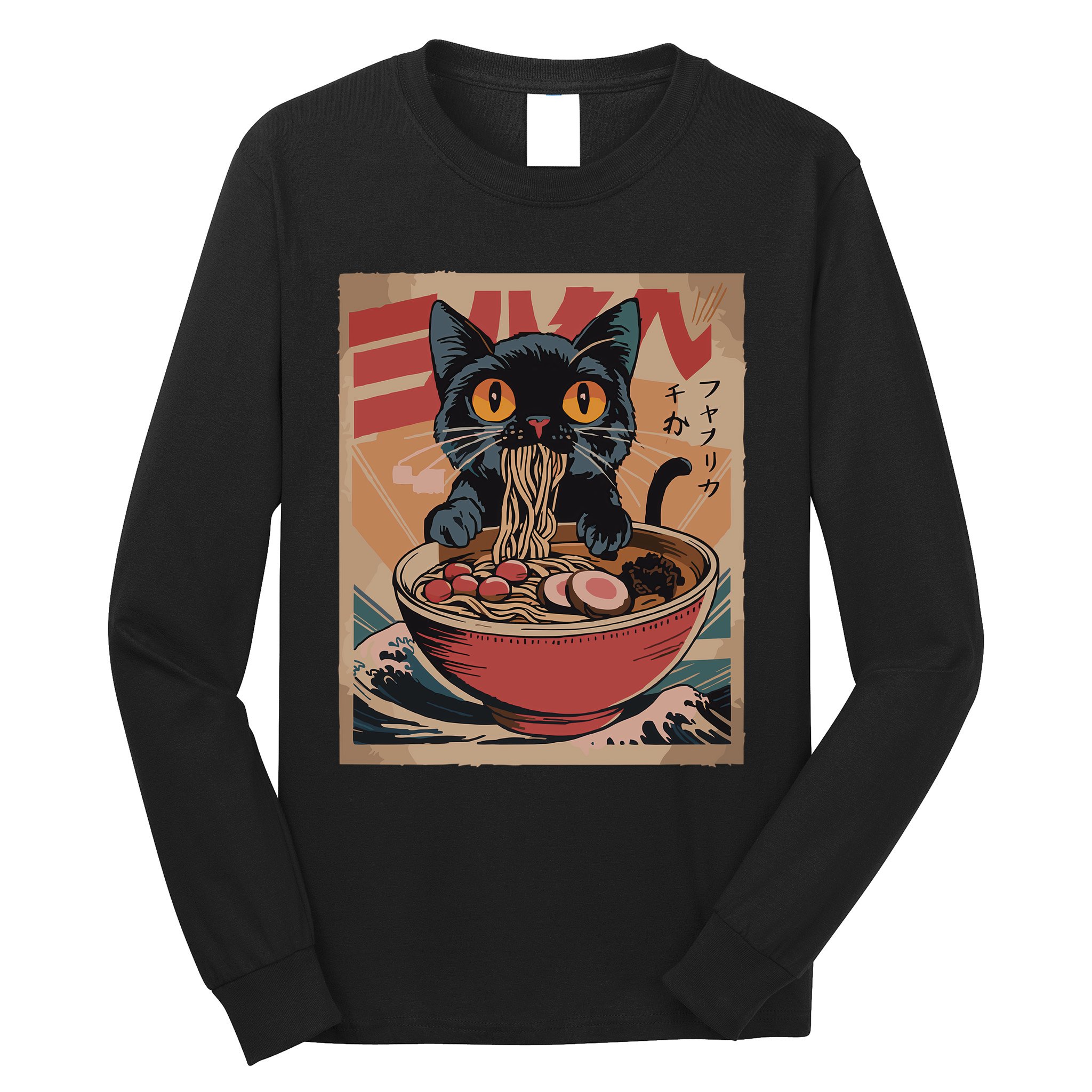 Cat Ramen Japanese Funny Graphic Kawaii Cat Anime Long Sleeve Shirt