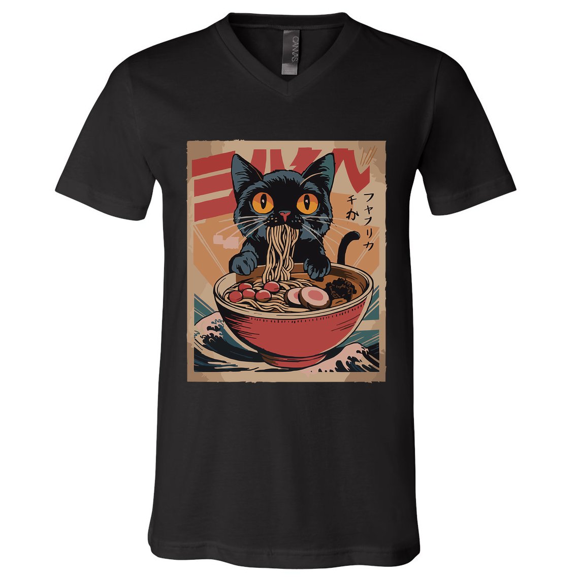 Cat Ramen Japanese Funny Graphic Kawaii Cat Anime V-Neck T-Shirt