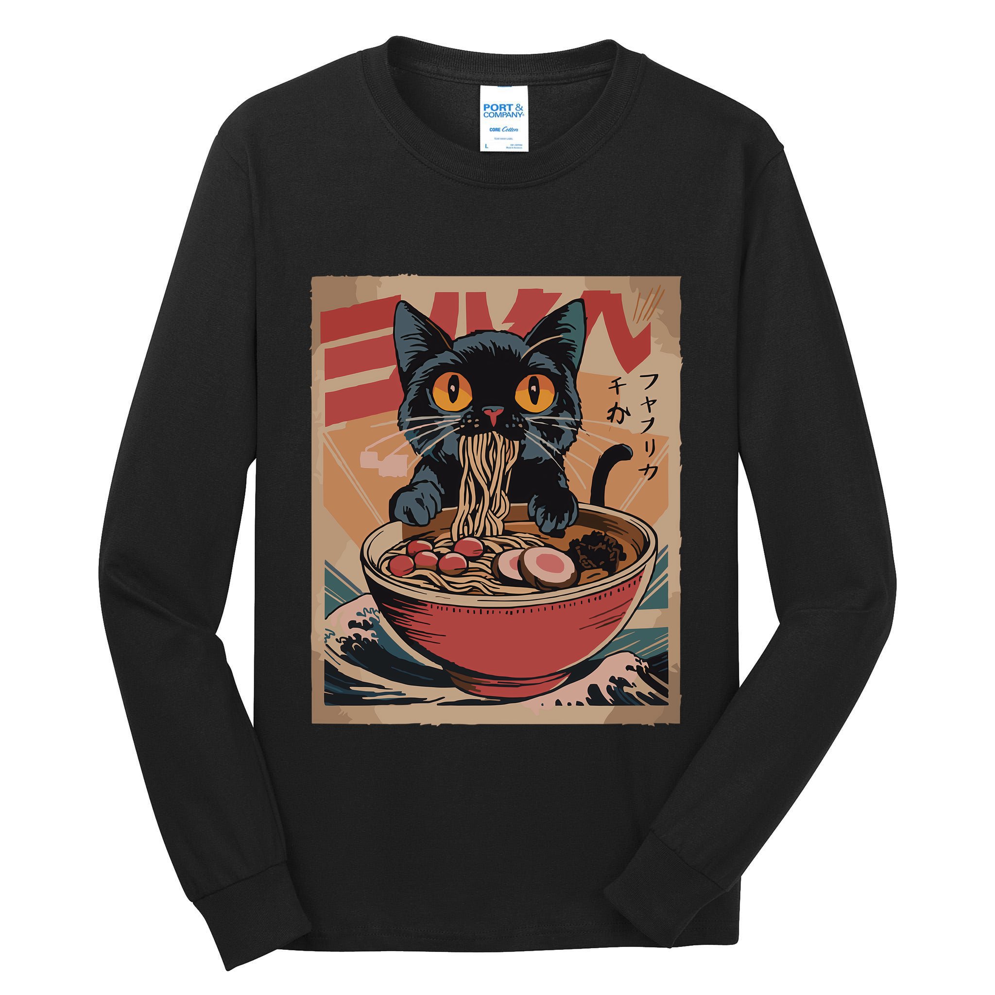 Cat Ramen Japanese Funny Graphic Kawaii Cat Anime Tall Long Sleeve T-Shirt