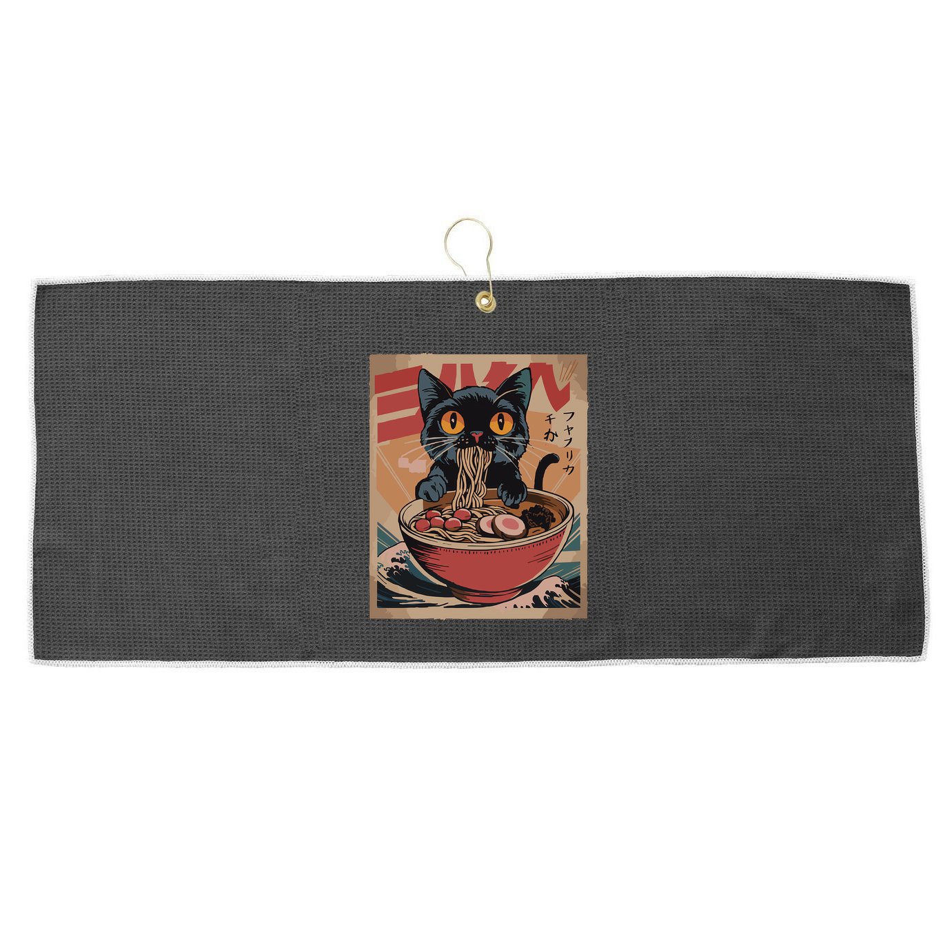 Cat Ramen Japanese Funny Graphic Kawaii Cat Anime Large Microfiber Waffle Golf Towel