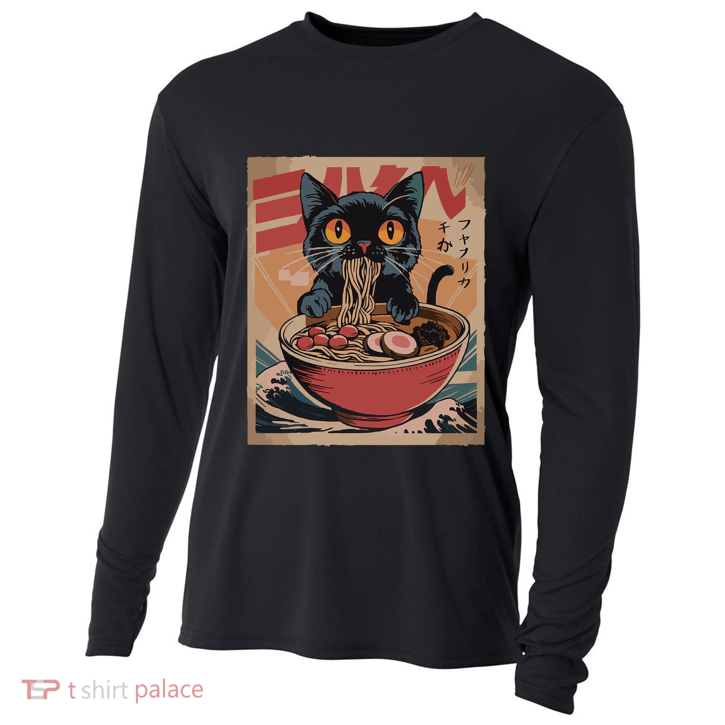 Cat Ramen Japanese Funny Graphic Kawaii Cat Anime Cooling Performance Long Sleeve Crew