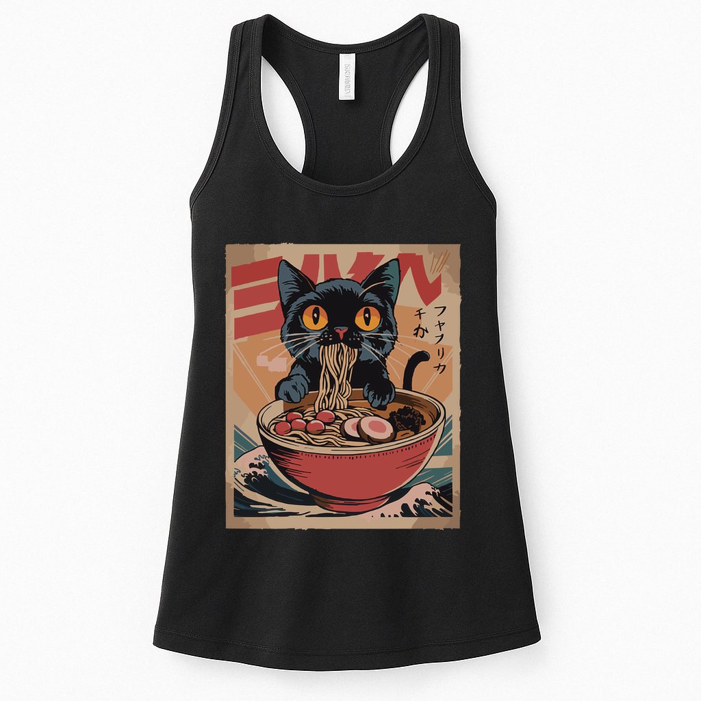Cat Ramen Japanese Funny Graphic Kawaii Cat Anime Womens Tank Top