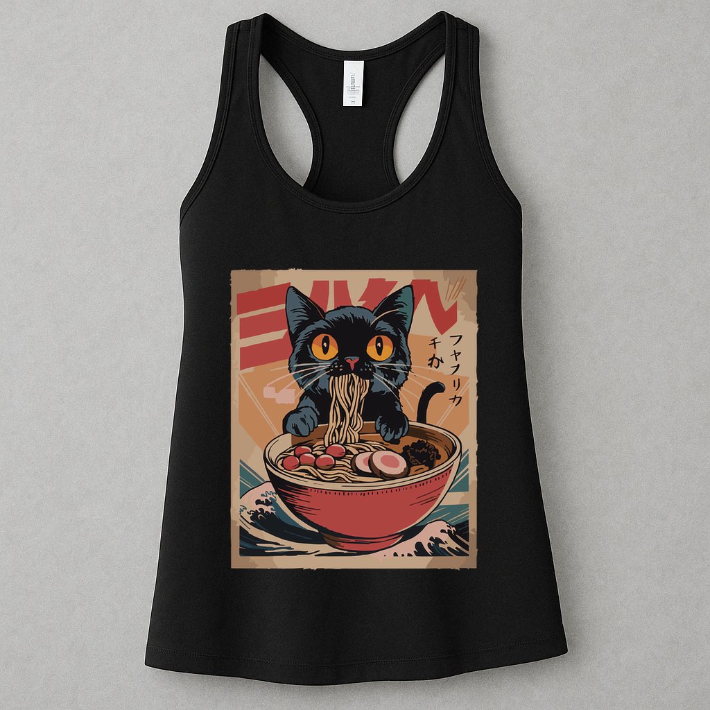 Cat Ramen Japanese Funny Graphic Kawaii Cat Anime Womens Tank Top