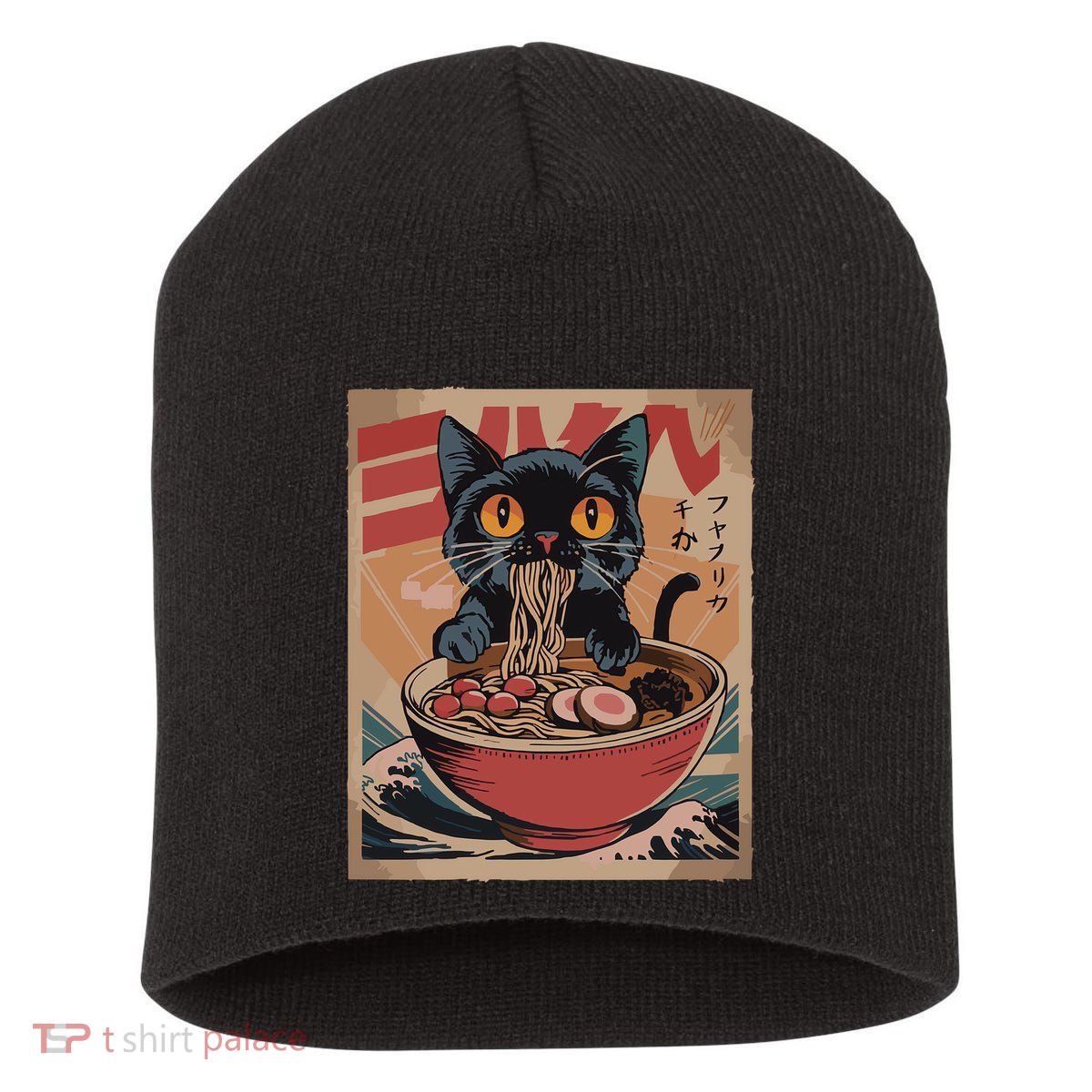 Cat Ramen Japanese Funny Graphic Kawaii Cat Anime Short Acrylic Beanie