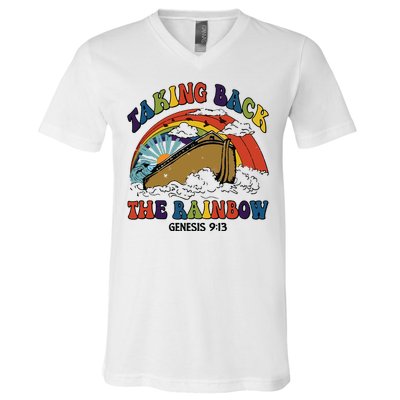 Christian Rainbow Jesus Rainbow V-Neck T-Shirt