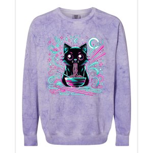 Cat Retro Japanese Noodles Aesthetic Kawaii Cat Colorblast Crewneck Sweatshirt