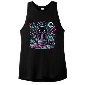 Cat Retro Japanese Noodles Aesthetic Kawaii Cat Ladies PosiCharge Tri-Blend Wicking Tank