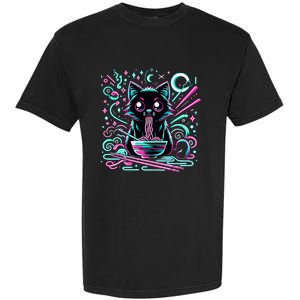 Cat Retro Japanese Noodles Aesthetic Kawaii Cat Garment-Dyed Heavyweight T-Shirt