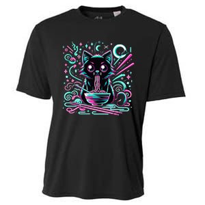 Cat Retro Japanese Noodles Aesthetic Kawaii Cat Cooling Performance Crew T-Shirt