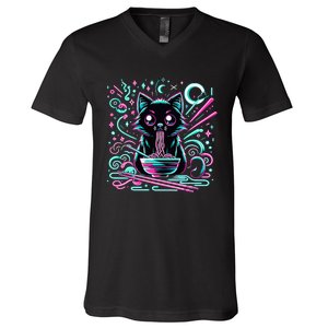 Cat Retro Japanese Noodles Aesthetic Kawaii Cat V-Neck T-Shirt