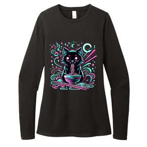 Cat Retro Japanese Noodles Aesthetic Kawaii Cat Womens CVC Long Sleeve Shirt