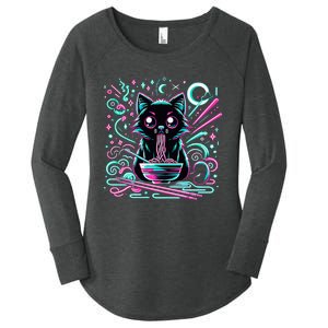 Cat Retro Japanese Noodles Aesthetic Kawaii Cat Women's Perfect Tri Tunic Long Sleeve Shirt