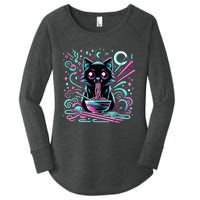 Cat Retro Japanese Noodles Aesthetic Kawaii Cat Women's Perfect Tri Tunic Long Sleeve Shirt